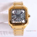 Highest Quality Santos de Cartier Skeleton Face Yellow Gold 40mm Quartz Movement